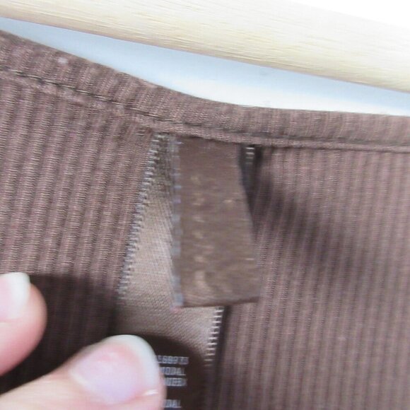 Skims Long Sleeve Maxi Dress 2X Brown Ribbed Modal Scoop Neck Soft Lounge 492 - Picture 3 of 14